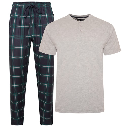 KAM Henley Pyjama-Set Marineblau/Grau